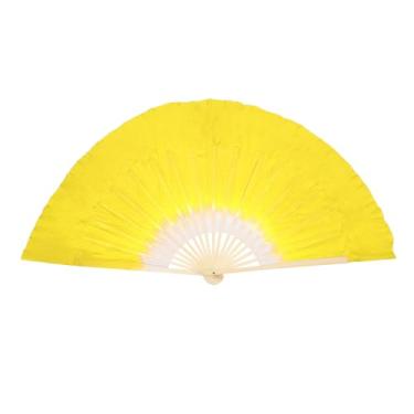 Imagem de PATIKIL Véu de seda para o ventre e direita, 35,5 cm, 1 pacote de dança do ventre curto dobrável para mulheres, dança, desempenho, esporte, amarelo