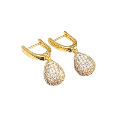 Imagem de Brincos de argola com pingente de lágrima para mulheres, moda imitação de zircônia cúbica, zircônia cúbica, pingente, pingente, pingente de gota, moda, noiva, casamento, formatura, Small, Metal