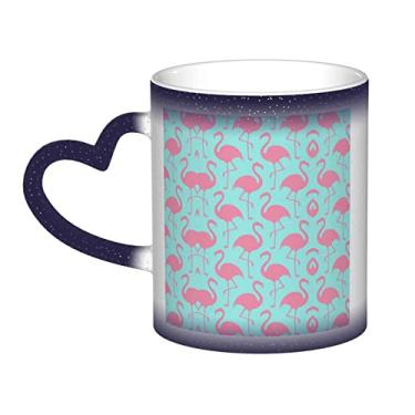 Imagem de Xícara de café divertida de flamingo rosa, copo de cerâmica com mudança de cor sensível ao calor 12 Oz, para café/chá/leite/cacau, para adolescente/aniversário/festival/presentes