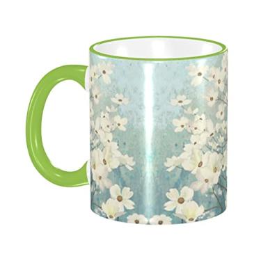 Imagem de Ourdovi Caneca de café expresso de cerâmica Spring Dogwood Blossoms, caneca de cerâmica revestida DIY, para café, sopa, chá, leite, latte, cacau quente, colorido divertido 350 ml