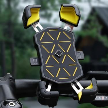 Imagem de Suporte universal de telefone de bicicleta para bicicletas e motocicletas para todos os telefones de 11,4 a 18,3 cm, suporte antivibração para mountain bikes (amarelo)