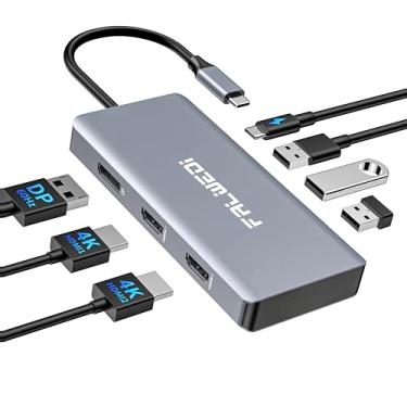 Imagem de Adaptador USB C para HDMI duplo, estação de ancoragem 8 em 1, monitor duplo, dongle de hub multiportas com 2 HDMI, Displayport, VGA, 3 portas USB 2.0, PD (100 W), compatível com laptops