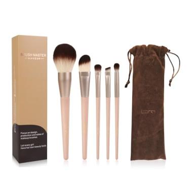 Imagem de Brush Master Conjunto profissional de pincéis de base e maquiagem facial, 5 peças, kit de pincéis de base premium para rosto, pincel de base, pincel de blush, pincel de vinco angular desfocado