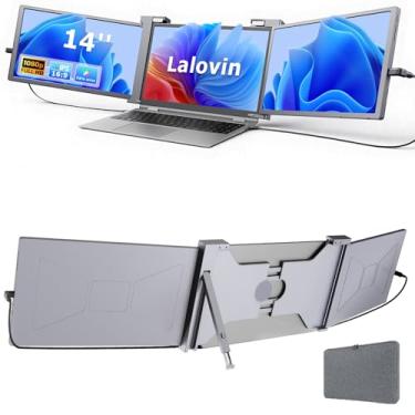 Imagem de Lalovin Extensor de tela de laptop de 14 polegadas, monitor portátil triplo IPS FHD 1080p para laptop de 14 a 17,3 polegadas, extensor de monitor Plug & Play com porta USB-C/HDMI para Mac/Windows