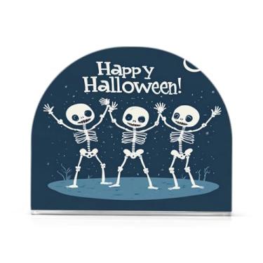 Imagem de Wassud Porta-guardanapos de acrílico esqueletos de Halloween, dispensador de guardanapos de papel moderno em forma de U para mesa, cozinha, sala de jantar, bancada 1 peça (comporta 50-60 guardanapos)