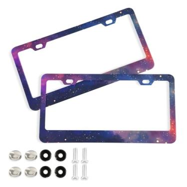 Imagem de CEBUGI Pacote com 2 molduras para placas de carro de alumínio com 2 furos céu estrelado acessórios automotivos para placas dianteiras e traseiras orifício elíptico