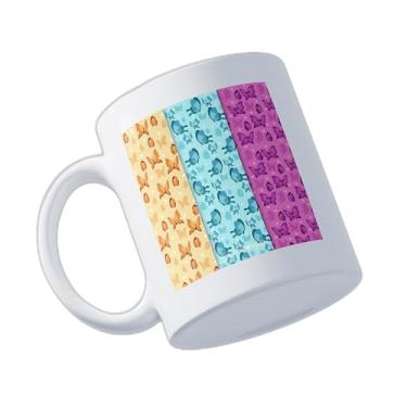 Imagem de Caneca Xícara Café Porcelana 300ml Com Desenho De Borboletas