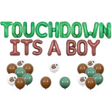 Imagem de Sursurprise Decorações de chá de bebê de futebol, balão Touchdown It's A Boy para futebol esportivo, chá de bebê, revelação de gênero, artigos de festa de rúgbi
