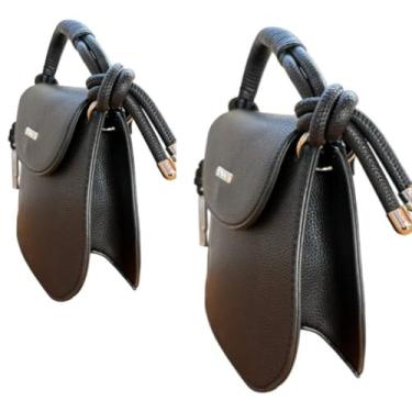 Imagem de Bolsa Feminina Transversal com Alça em Corda, Preta, Couro Sintético, 26x20x8 cm, 550g