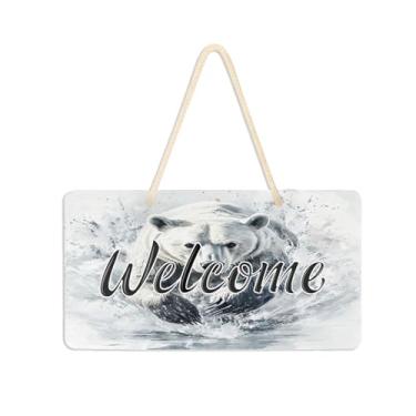 Imagem de Burbuja Placa de boas-vindas com urso correndo para porta da frente, placa de boas-vindas de PVC para decoração de festas de fazenda, 15 x 28 cm