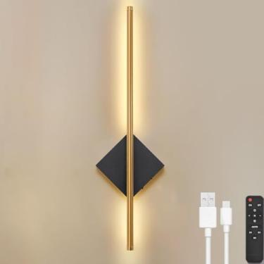 Imagem de Luminária de parede LED recarregável, com intensidade ajustável sem necessidade de conexão à rede elétrica, controle remoto, dourada, para uso interno, com base quadrada, interruptor de toqu