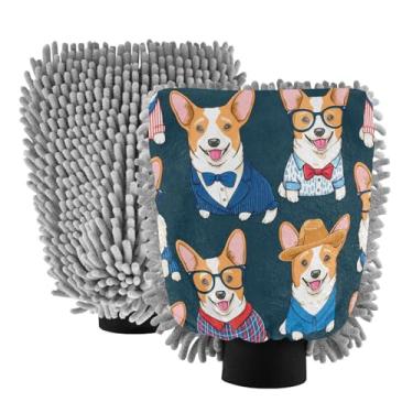 Imagem de STAYTOP Lindas luvas Corgi para lavagem de carro para cães, 2 peças, luvas de microfibra de chenille, sem arranhões, panos de esponja de lavagem ultra absorventes para carros, limpeza doméstica - M