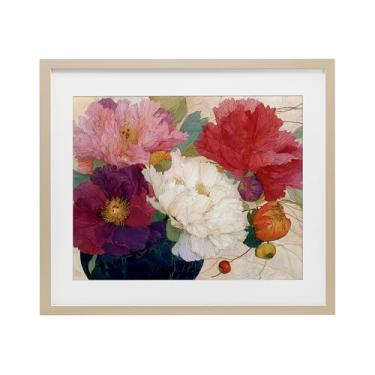 Imagem de Stupell Industries Pétalas de flores ornamentadas Haiku Impressão emoldurada de bétula sob vidro, design por Annabelle Hall, 33 x 40