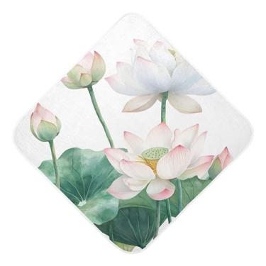 Imagem de Burbuja Toalha de banho de bebê Lotus Flowers - Toalha com capuz de musselina macia e absorvente para recém-nascidos, 89 x 89 cm