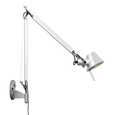 Imagem de Luminária de parede articulada de braço longo e luminária de leitura, arandelas de parede de metal para ambientes internos com ângulo ajustável e giratório, soquete, máx.