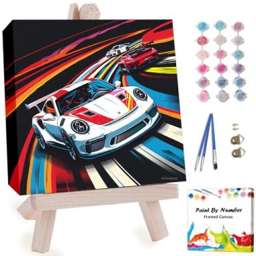 Imagem de Artunion Kit de pintura emoldurada por números para adultos iniciantes e crianças de 8 a 12 anos, pintura de carro de corrida por número com moldura, kit de pintura por números para amantes de carros
