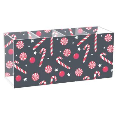 Imagem de Burbuja Porta-canetas de acrílico Candy Cane, 4 compartimentos, suporte de lápis transparente para pincéis de maquiagem fixos, acessórios de mesa de escritório em casa