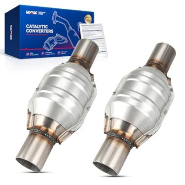 Imagem de KAX Conversores catalíticos, 2 peças de conversor catalítico de 6,35 cm aprovado pela EPA universal e porta do sensor O2 soldada para conversor catalítico redondo de alto fluxo 53005