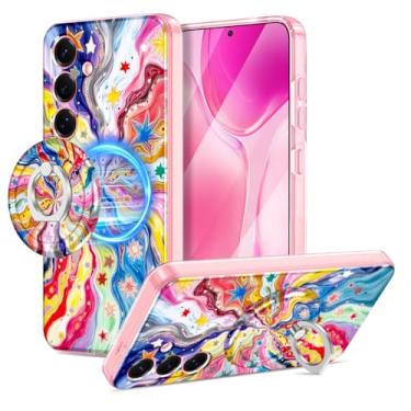 Imagem de Btscase Capa para Samsung Galaxy S25, [compatível com MagSafe] com padrão brilhante que não desbota e suporte magnético removível, parte traseira rígida de policarbonato e capa protetora à prova de