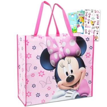 Imagem de Conjunto de sacolas Minnie Mouse – Pacote com sacola reutilizável Minnie extragrande e adesivos da Minnie, marcador de livro, mais | Bolsa de compras Minnie para crianças e adultos, Multicor, Minnie