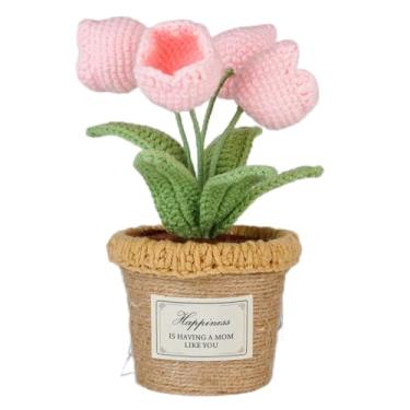 Imagem de AceThrills Presentes de aniversário de Natal para mãe, presentes de filha e filho - lâmpada de tulipa, flores de crochê feitas à mão com luzes noturnas