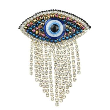 Imagem de YYBONNIE Broche de olho turco com corrente de cascata de strass, broche de lapela boêmio para festa de casamento, corpete de olho vintage feito à mão, Large, Latão Resina, Zircônia cúbica