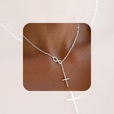 Imagem de Colar com pingente de cruz e infinito - joia banhada a ouro/prata, one size, Latão, Sem Pedra Preciosa