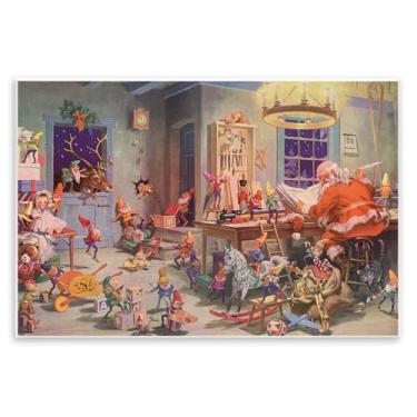 Imagem de Stupell Industries "Santa's Elves Antique Scene", arte de placa de parede, 48 x 33 cm