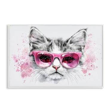 Imagem de Stupell Industries Gato legal com óculos de sol arte giclée emoldurada branca, design por LSR Creative Studio, 61 x 40 cm