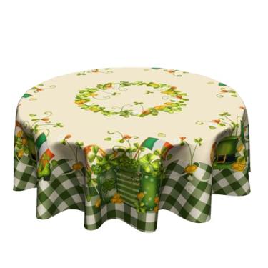 Imagem de Granbey Toalhas de mesa de dia de São Patrício – Toalha de mesa redonda verde sálvia 152 cm, chapéu de trevo floral de primavera, xadrez, para piquenique, festa, férias, casa