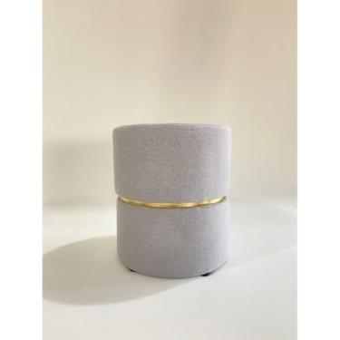 Imagem de Puff Redondo Estofado Luxo para Sala e Escritório – Banqueta Decorativa Multiuso para Provador Quarto ou Recepção – Unidade ou Kit (Unitário Linho Cinza)