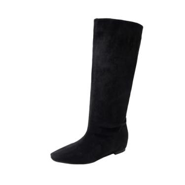 Imagem de Botas femininas de bico fino na altura do joelho com salto baixo para uso no inverno e estilo casual, Preto, 38