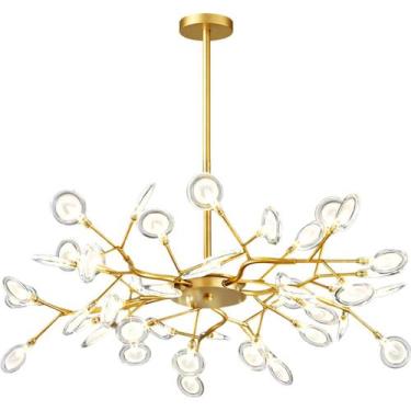 Imagem de Lustre Teto 85cm Ramos de Árvore 45 LEDs Luminária Metal Dourado Gimpo