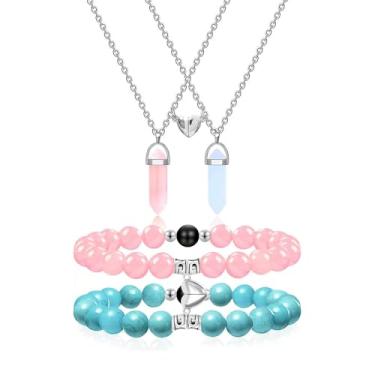 Imagem de LittleFathand Conjunto de 4 peças de colar de cristal para casais e mulheres, homens, colares de amizade combinando sol oco e lua colar com pingente de presente de dia dos namorados, Zinco, Sem Pedra