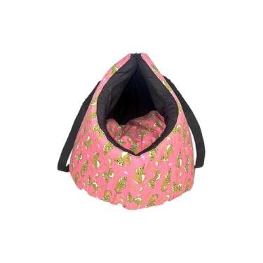 Imagem de Bolsa de Transporte e Cama Pet 2 em 1, Impermeável, Suporta até 10kg, 41 x 43 x 33 cm, Tricoline e Microfibra, com Enchimento de Espuma (Rosa Dino)