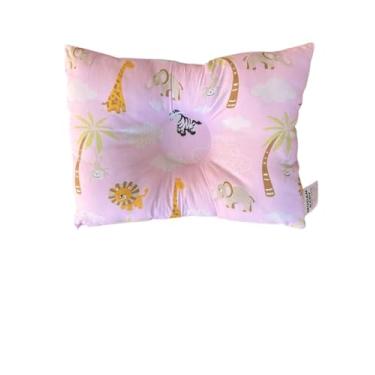 Imagem de Travesseiro Anatômico para Bebê, Fibra Siliconada, Contemporâneo, 27x37cm, Rosa, Cavidade Central, Prevenção Plagiocefalia, 100% Algodão, Tricoline, Recém-nascido