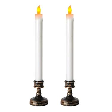 Imagem de 2 Peças Lâmpadas de Velas Vara Longa Luminosas Simuladas com Base Luz Amarela Piscante Decoração Halloween Candelabro Se