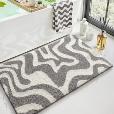 Imagem de LUMI Tapete de banheiro antiderrapante, estética moderna, tapetes de banho laváveis ultra macios, absorventes e de secagem rápida, tapetes premium para chuveiro, banheira, decoração, 50 x 81 cm