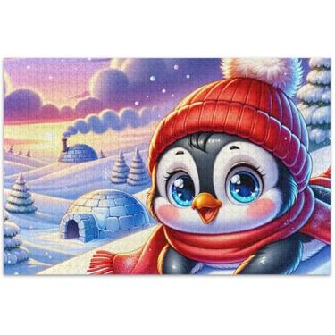Imagem de Quebra-cabeça de pinguim fofo com desenho animado, 500 peças, presentes para amantes de quebra-cabeças, quebra-cabeças divertidos para adultos, brinquedo de arte, 50 x 35 cm
