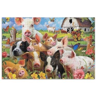 Imagem de Quebra-cabeça de animais de fazenda de porcos fofos, 1000 peças, pintura de arte floral, adulto, presente de mordaça, quebra-cabeça, família, presentes para amantes