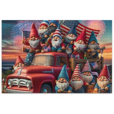 Imagem de Quebra-cabeça adulto 4 de julho com gnomos fofos, 1000 peças, presentes para amantes de quebra-cabeças, quebra-cabeça rígido, desenho animado, animal