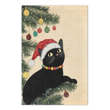 Imagem de Chapéu de Papai Noel preto festivo quebra-cabeça de 1000 peças para adultos, quebra-cabeça com letras nas costas