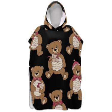 Imagem de Joisal Roupão para troca de poncho de surfe de secagem rápida para adultos, toalhas de banho com capuz, ursinhos de pelúcia, preto, ponchos adultos para mulheres