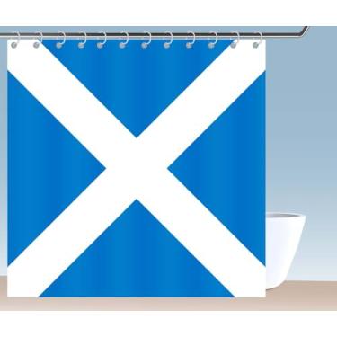 Imagem de Petite Pine Cortina de chuveiro com bandeira da Escócia de poliéster 182 × 72 polegadas com ganchos e ilhós, decoração de banheiro escocês à prova d'água 182 × 182 cm, cortinas de acessórios de banho