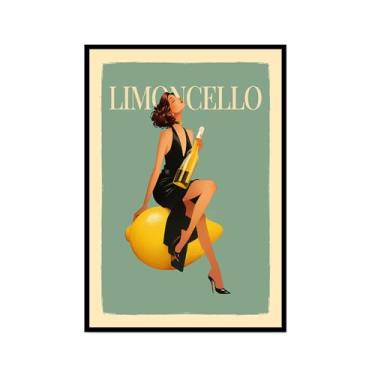 Imagem de Pôster em tela de licor de limão mulher sexy sentada em limões Limoncello cozinha arte de parede impressão de imagem moderna criatividade sala de jantar decoração de bar (SKU3,12 x 45,7 cm = (30 x 45