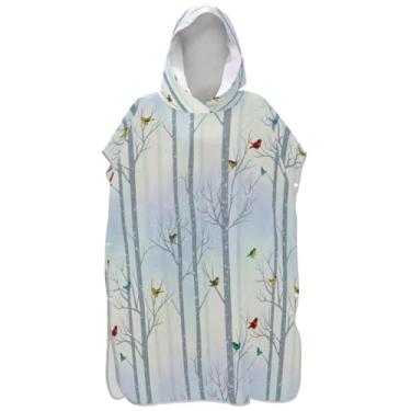 Imagem de Joisal Poncho de surf para adultos trocador de roupa de praia com capuz toalha de banho secagem rápida inverno floresta pássaro ponchos femininos com capuz