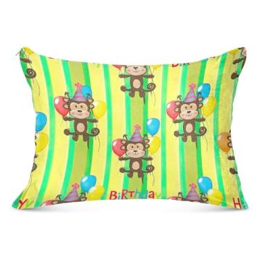 Imagem de Funny Monkeys Amarelo Verde Desenho Grande Fronha Decorativa Zíper Longo Padrão Queen King Travesseiros Fofos Grandes Almofadas Decorativas, Tamanho Corporal, 53 cm x 137 cm