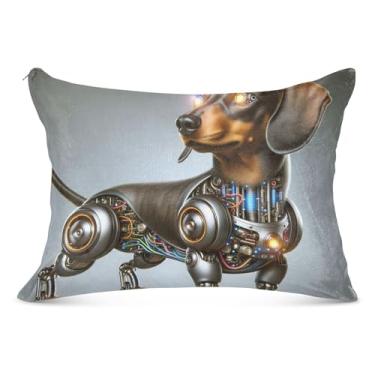 Imagem de Capa de almofada de flanela grande Dachshund robótico com zíper longo King Queen Capas de travesseiro de cama macia, tamanho corporal, 53 cm x 137 cm