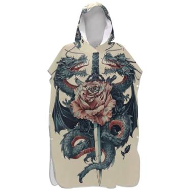 Imagem de Joisal Poncho de surfe para adultos trocador de roupões de banho de praia com capuz plus size ponchos adultos para mulheres rosa dois dragões embrulhados