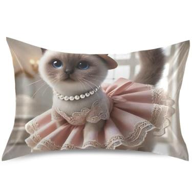 Imagem de Capas de almofada de cetim siamês de gato fofo padrão Queen King Capas de almofada de resfriamento de animais decoração de casa, tamanho king, 101,6 cm x 50,8 cm